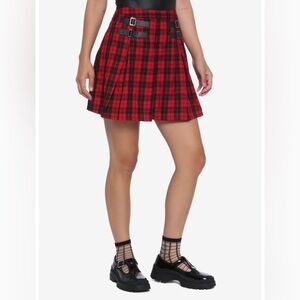 Hot Topic Red Plaid pleated unlined mini short length Skirt  XL Gothic Girl